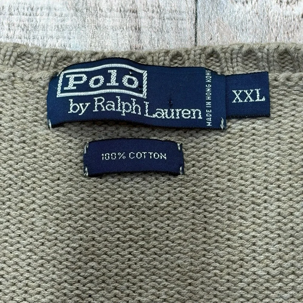Vintage Polo Ralph Lauren Sweater Vest Mens XXL Beige Cotton V Neck Classic Pony